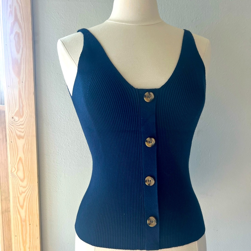 Massimo Dutti Navy Blue Ribbed Sweater Tank S